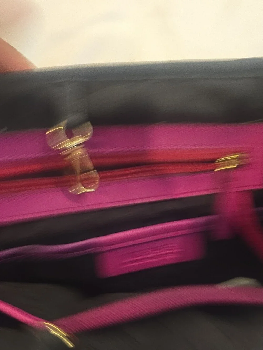 Michael Kors Hot Pink, White and Black Tote with Gold Logo Charm